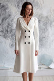 Ivory A Line Double Breasted Satin Midi Blazer Dress