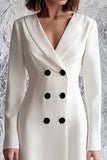Ivory A Line Double Breasted Satin Midi Blazer Dress