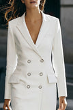 Ivory Satin Double Breasted Pencil Short Blazer Dress