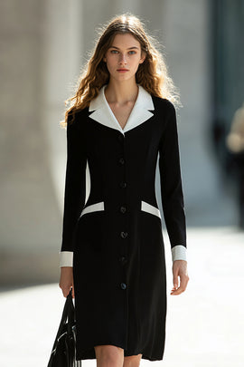 Black and White Notched Lapel Pencil Short Blazer Dress