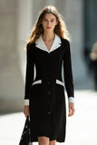 Black and White Notched Lapel Pencil Short Blazer Dress
