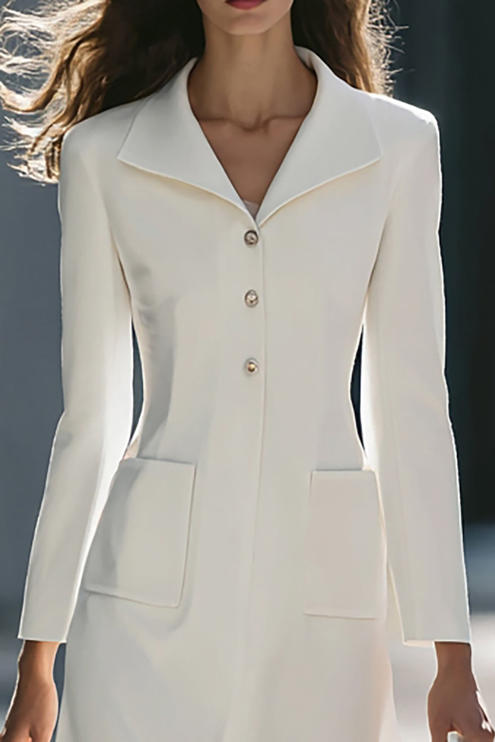 Ivory A Line Single Breasted Midi Blazer Dress