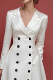 Ivory Satin A Line Double Breasted Midi Blazer Dress