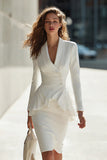 Ivory Pencil Shawl Lapel Short Blazer Dress with Ruffles