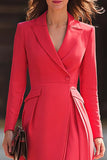 Red A Line Peak Lapel Midi Blazer Dress with Sleeves