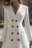 Ivory A Line Shawl Lapel Double Breasted Midi Blazer Dress