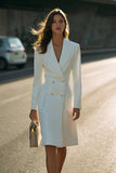 Ivory Pencil Satin Double Breasted Midi Blazer Dress