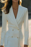 Ivory Pencil Satin Double Breasted Midi Blazer Dress