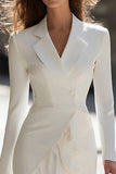 Ivory Pencil Satin Short Blazer Dress with Ruffles