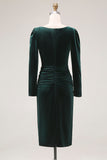 Dark Green Velvet Bodycon Boat Neck Midi Holiday Party Dress