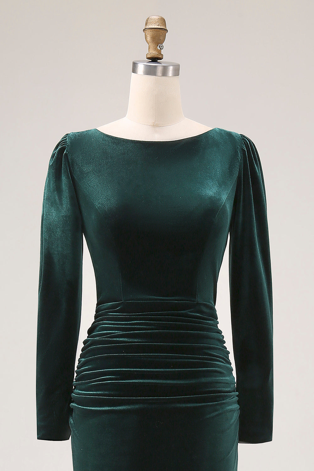 Dark Green Velvet Boat Neck Bodycon Midi Holiday Party Dress