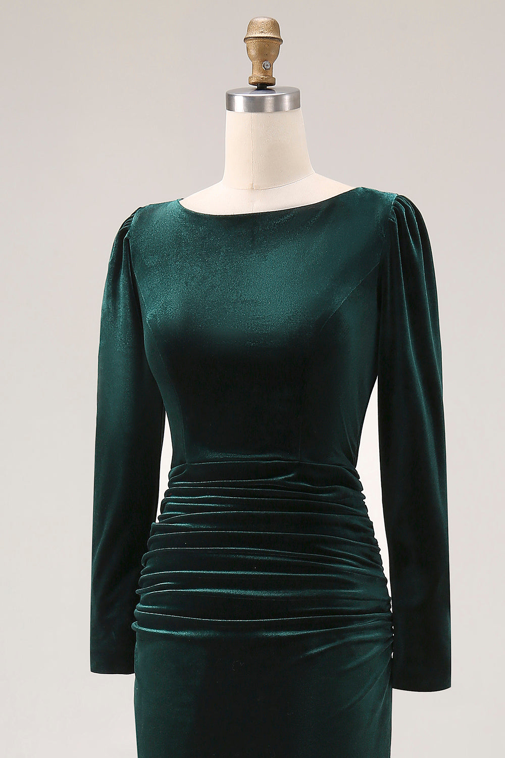Dark Green Velvet Boat Neck Bodycon Midi Holiday Party Dress