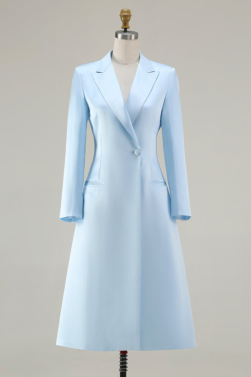 Sky Blue Peak Lapel Pencil One Button Midi Blazer Dress with Sleeves