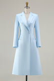 Sky Blue Peak Lapel Pencil One Button Midi Blazer Dress with Sleeves