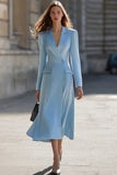Sky Blue Peak Lapel Pencil One Button Midi Blazer Dress with Sleeves