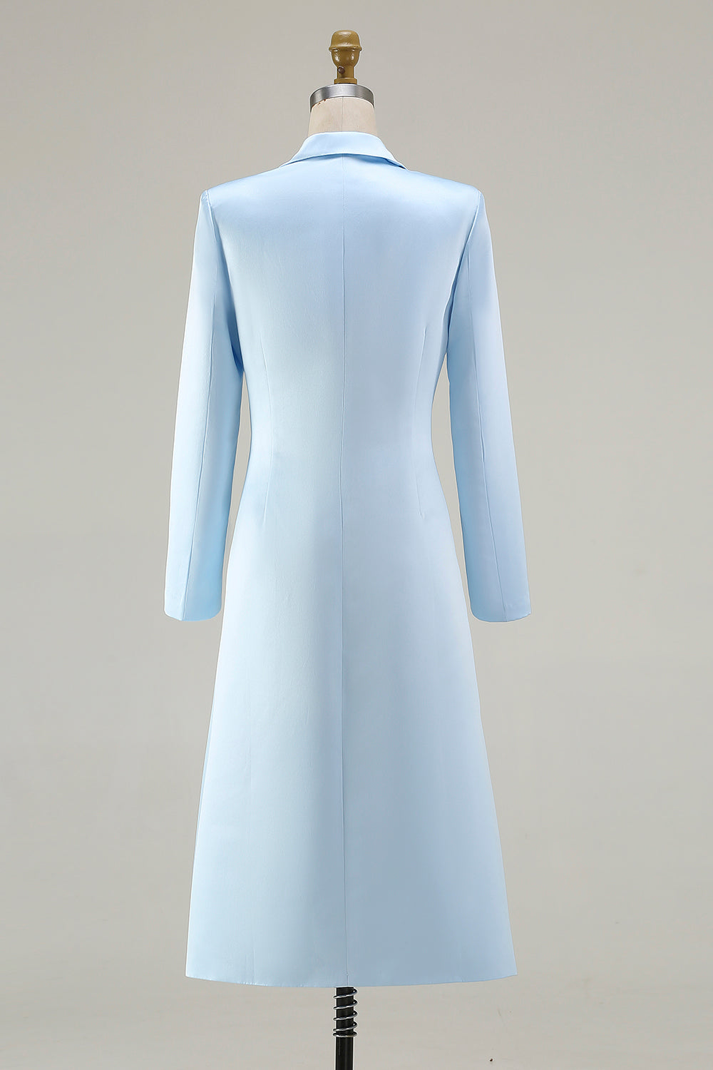 Sky Blue Peak Lapel Pencil One Button Midi Blazer Dress with Sleeves