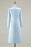 Sky Blue Peak Lapel Pencil One Button Midi Blazer Dress with Sleeves