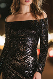 Sparkly Black Sequin Tight Short Cocktail Dress with Sleeves
