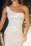 Sparkly Ivory One Shoulder Sequin Short Cocktail Dress