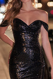 Sparkly Black Sequin Short Off the Shoulder Cocktail Dress