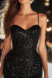Sparkly Black Sequins Tight Spaghetti Straps Short Cocktail Dress