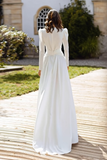 Ivory V-Neck Chiffon Long Sleeves Wedding Dress with Slit