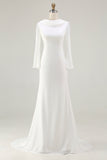 Ivory Mermaid Cowl Neck Sweep Train Vintage Wedding Dress with Sleeves