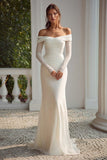Ivory Off the Shoulder Long Sleeves Wedding Dress