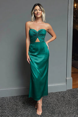 Dark Green Sweetheart Sheath Satin Long Formal Dress