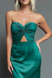 Dark Green Sweetheart Sheath Satin Long Formal Dress