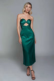 Dusty Blue Sweetheart Sheath Cut Out Satin Ankle Length Formal Dress