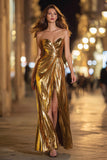 Sparkly Gold Sweetheart Metallic Long Formal Dress with Slit