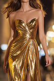 Sparkly Gold Sweetheart Metallic Long Formal Dress with Slit