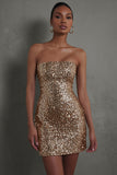 Sparkly Gold Strapless Sequin Tight Short Cocktail Dress