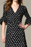 Black and White Chiffon A Line Half Sleeves Maxi Polka Dots Dress with Ruffles