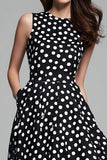 Black and White Chiffon A Line Round Neck Maxi Polka Dots Dress
