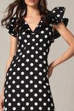 Black and White Chiffon Mermaid V-Neck Maxi Polka Dots Dress
