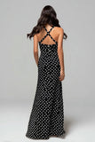 Black and White Chiffon Sheath Maxi Polka Dots Dress with Slit