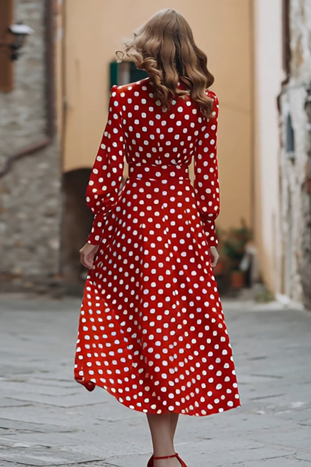 Zapakasa Women Red Chiffon Polka Dots Dress V-Neck A-Line Long Sleeves Party Dress Zapakasa Women Red Chiffon Polka Dots Dress V-Neck A-Line Long Sleeves Party Dress