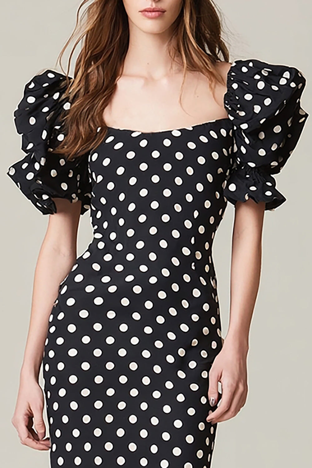 Zapakasa Women Black and White Satin Polka Dots Dress Midi Bodycon Puff