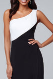 Black and White Patchwork One Shoulder Long Formal Dress with Slit