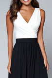 Black and White A Line V-Neck Long Formal Dress with Slit