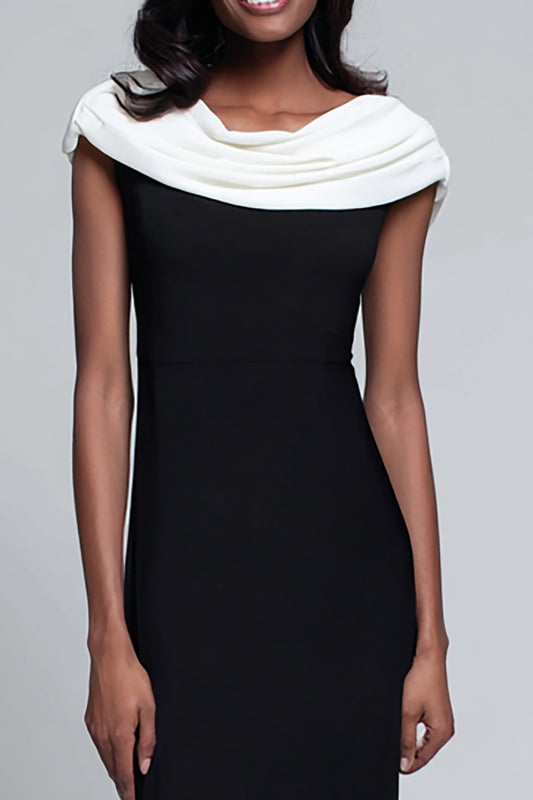 Simple Black and White Sheath Satin Long Formal Dress