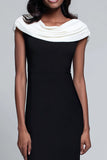 Simple Black and White Sheath Satin Long Formal Dress