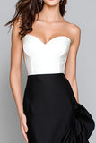 Black and White Mermaid Ruffled Long Satin Formal Dress