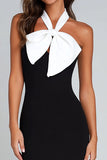 Black and White Mermaid Satin Long Formal Dress with Bow