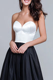 Black and White Satin Sweetheart Long Formal Dress