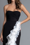 Black and White Sweetheart Ruched Mermaid Long Formal Dress with Ruffles