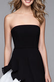 Black and White Strapless A-Line Ruffled Long Formal Dress with Slit