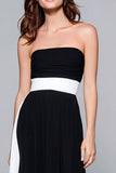 Black and White Strapless Sheath Ruched Long Formal Dress